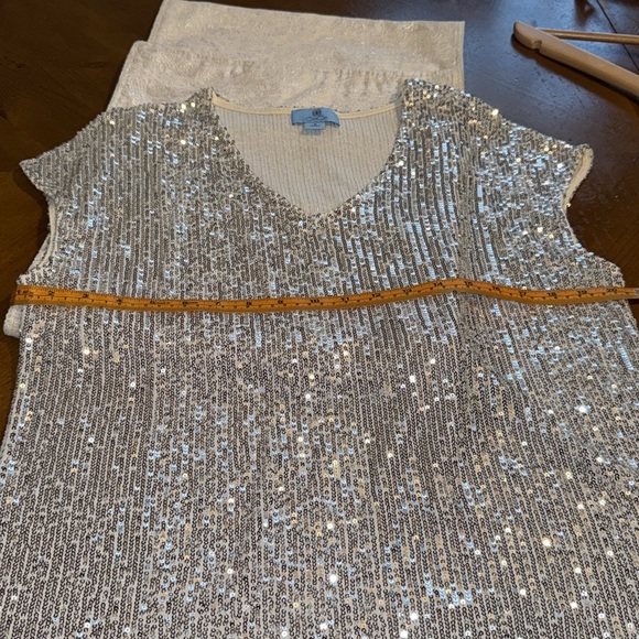CeCe Silver Sequin Blouse with Cap Sleeves - Picture 3 of 4